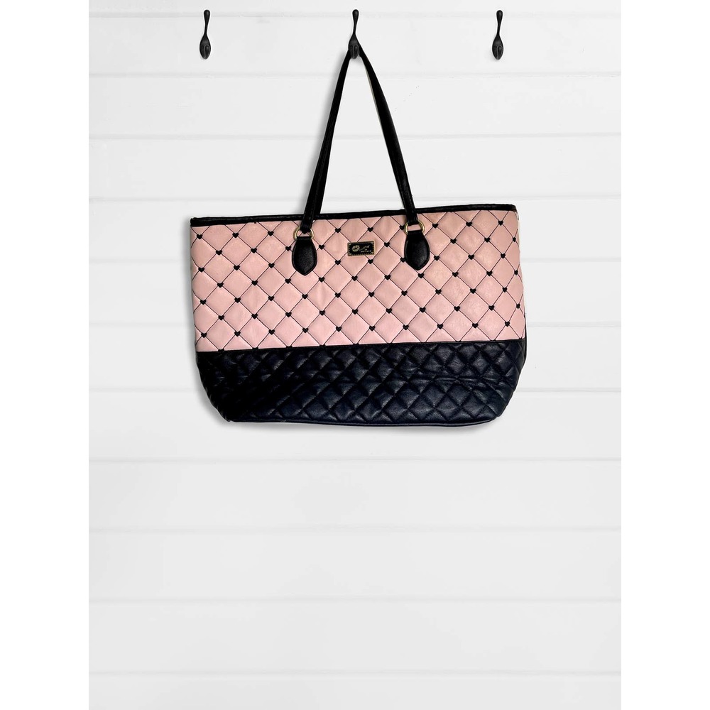 Luv Betsey by Betsey Johnson Black and Pink Quilted Tote Bag Purse